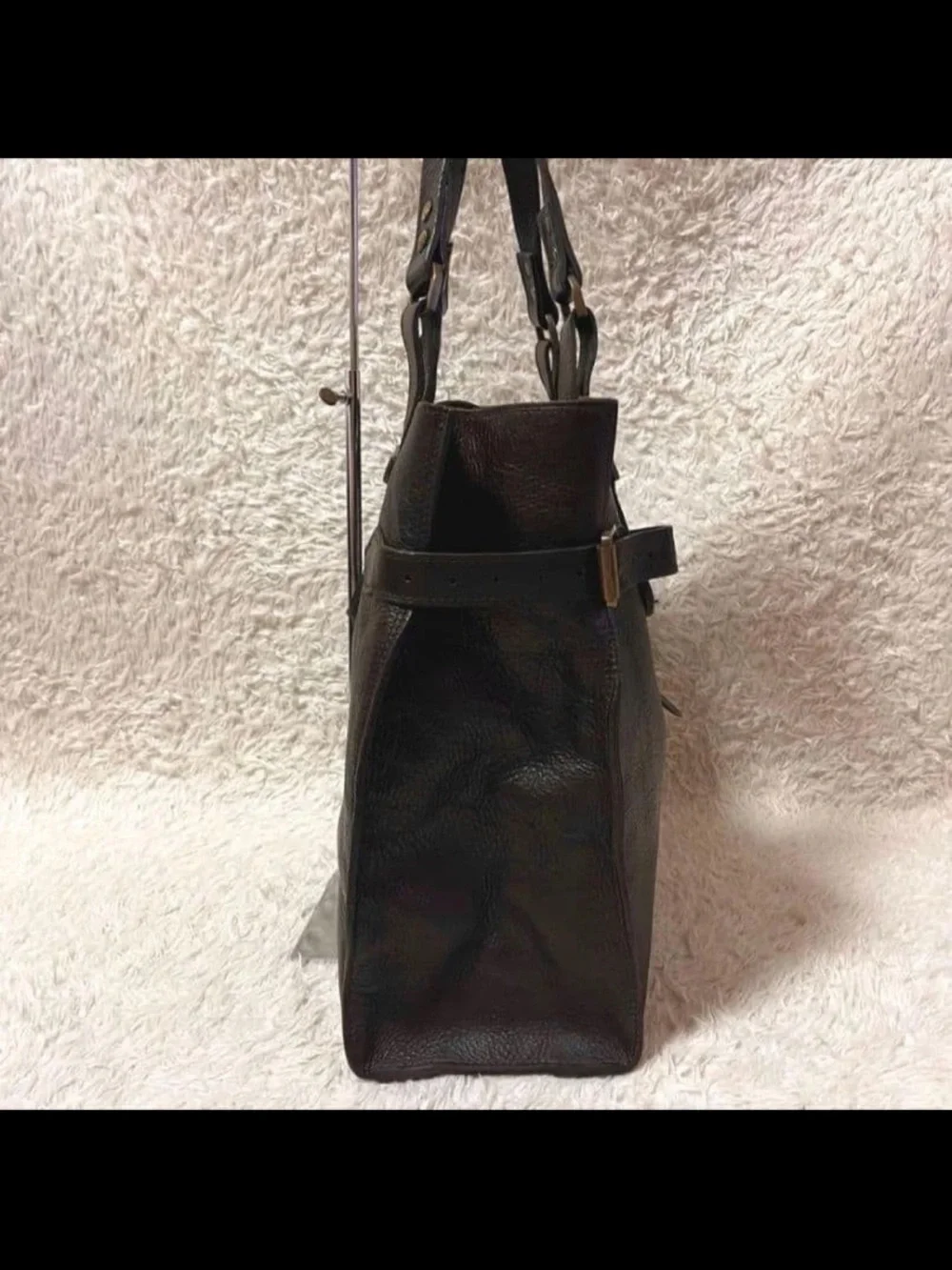 Mulberry Dark Brown Leather Shoulder Tote with Buckle Strap